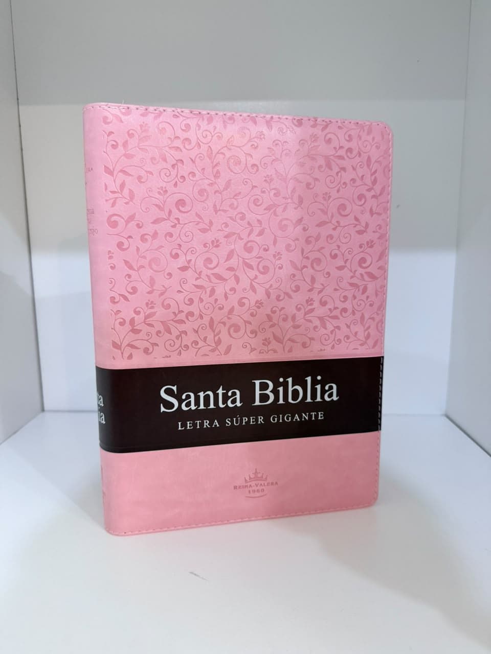 Biblia RVR1960 Letra Súper Gigante con índice + estuche + resaltador — Rosado con canto floreado